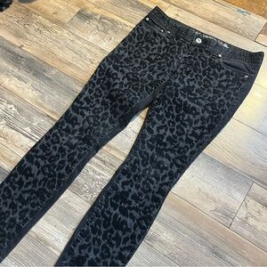 Express Black leapard print skinny jeans with cool silver designs